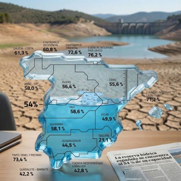 La reserva hídrica española remonta ligeramente y se sitúa en el 54 % de su capacidad