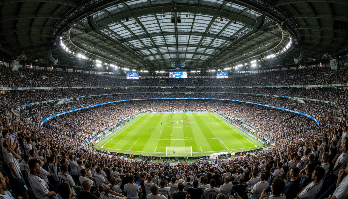 Interior del Estadio Santiago Bernabéu durante un partido con aficionados