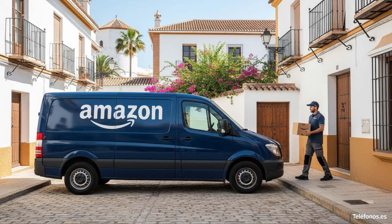 Furgoneta de Amazon Logistics entregando paquete en calle de España