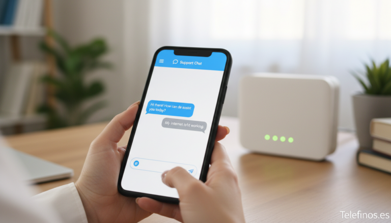 Nueva portada 2 App Mi Movistar en móvil con router de fibra óptica de fondo