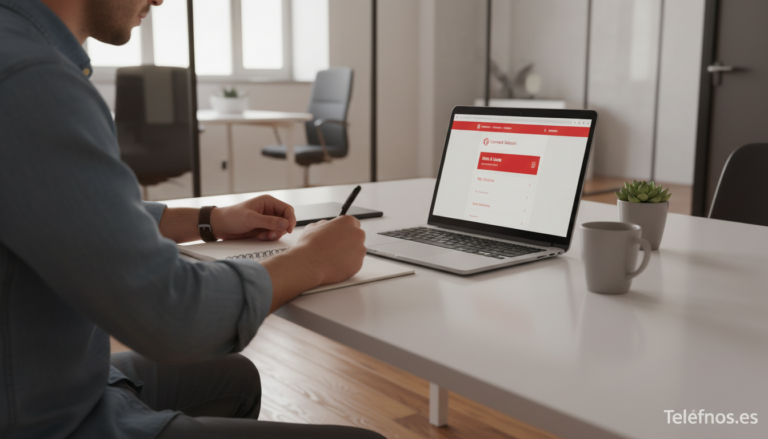 Hombre gestionando el contestador desde el area de cliente Vodafone en el portatil