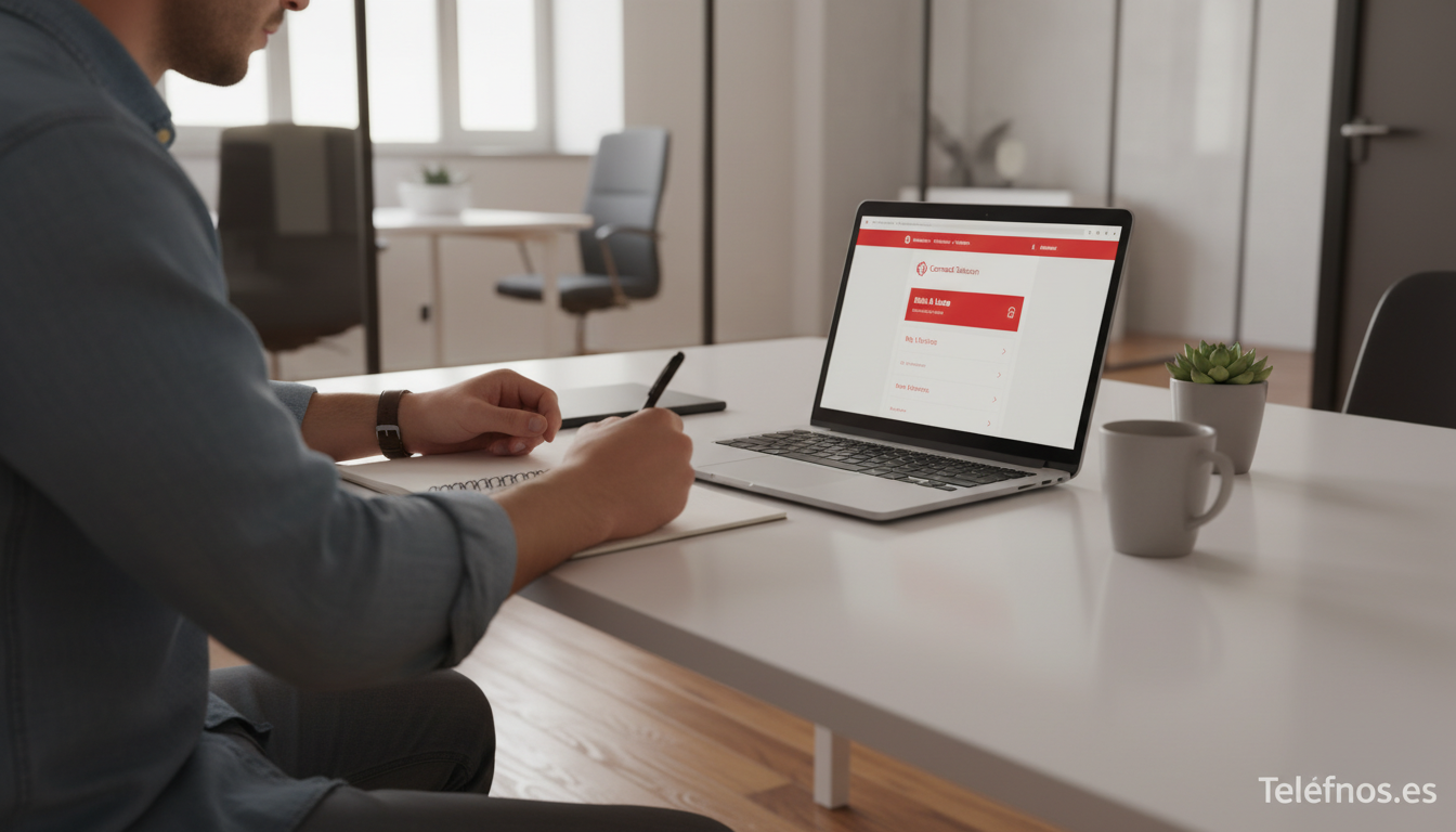 Hombre gestionando el contestador desde el area de cliente Vodafone en el portatil