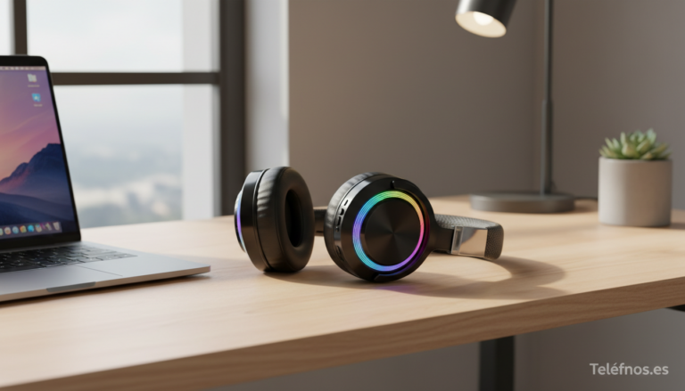 Nueva portada 4 Auriculares gaming Ozeino con iluminacion LED sobre escritorio