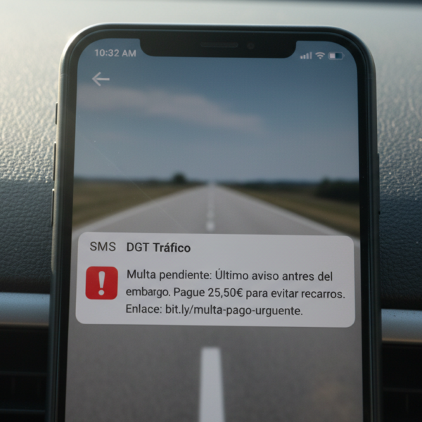 SMS fraudulento suplantando a la DGT con enlace de pago de multa falsa