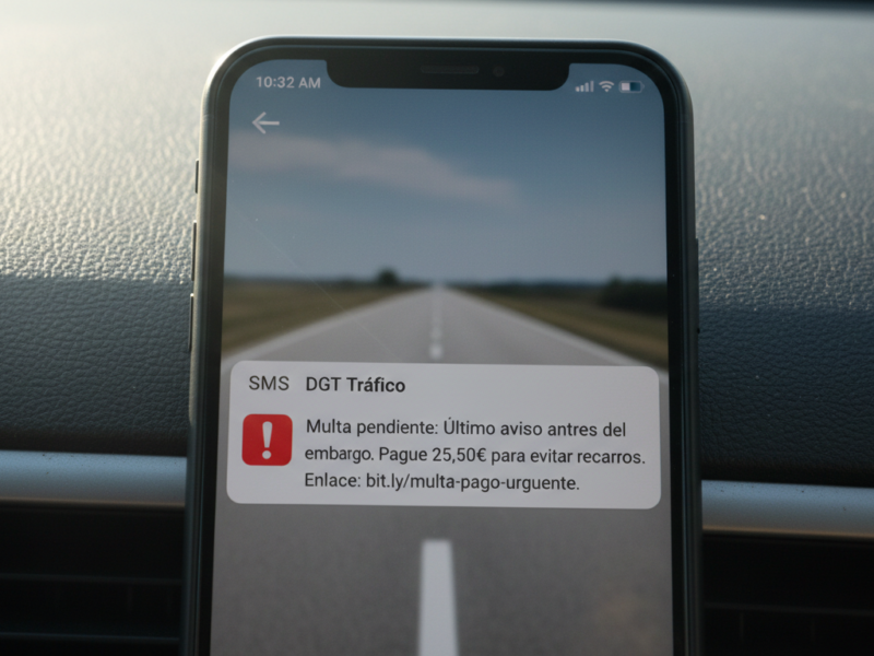 SMS fraudulento suplantando a la DGT con enlace de pago de multa falsa
