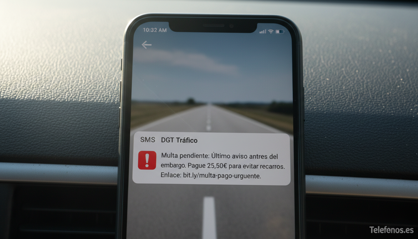 SMS fraudulento suplantando a la DGT con enlace de pago de multa falsa