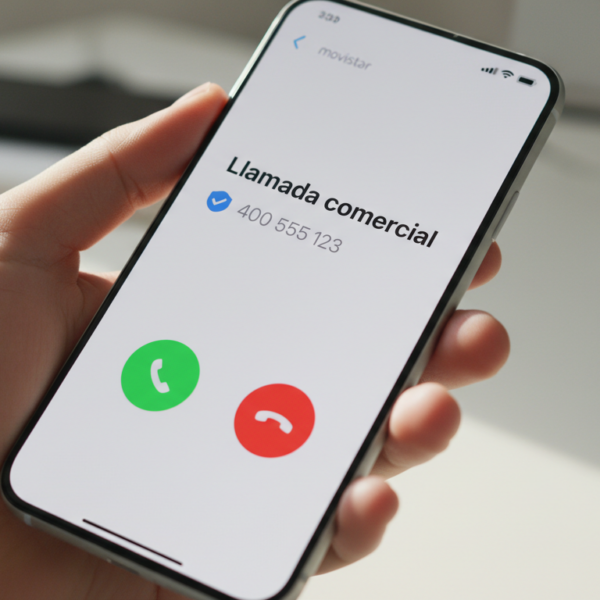 Smartphone mostrando llamada entrante con prefijo 400 identificada como comercial