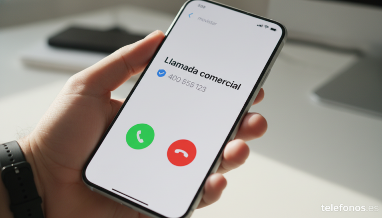 Smartphone mostrando llamada entrante con prefijo 400 identificada como comercial