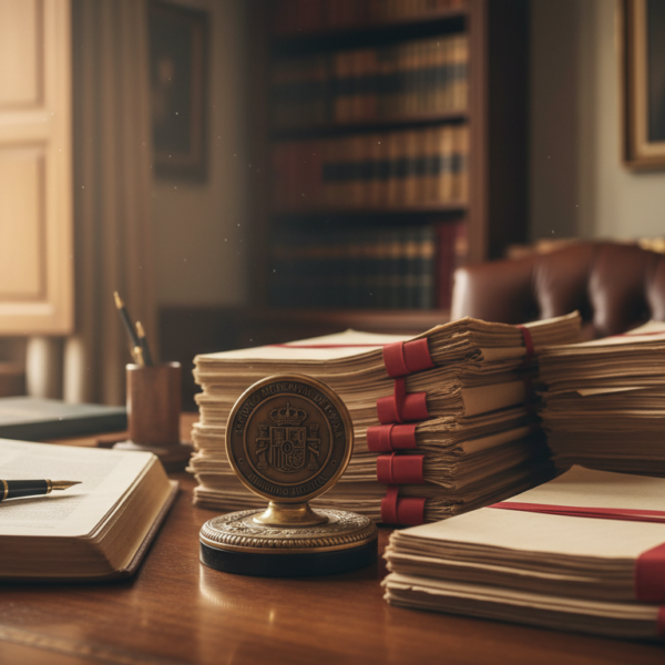 Oficina del Registro Mercantil Madrid con sello y documentos oficiales