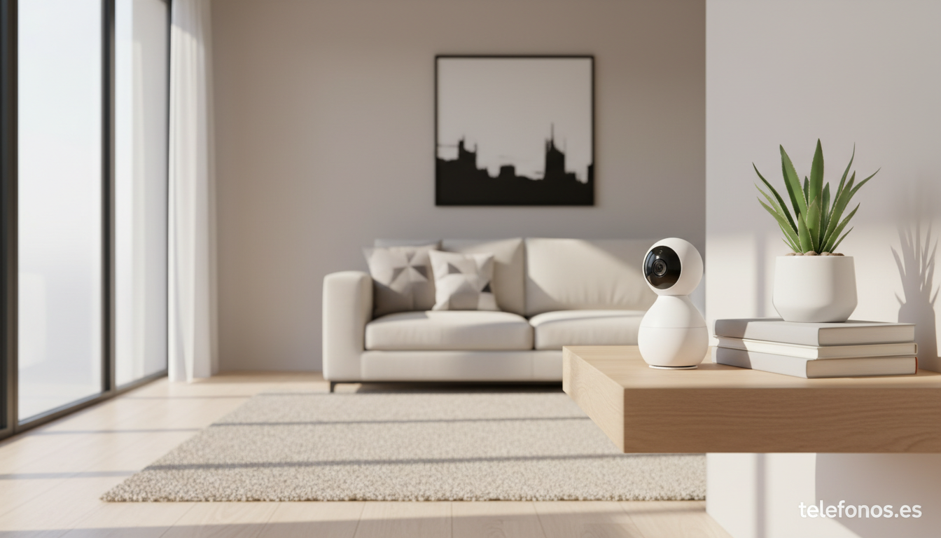 Camara de seguridad Ring Indoor Cam en estanteria de salon moderno