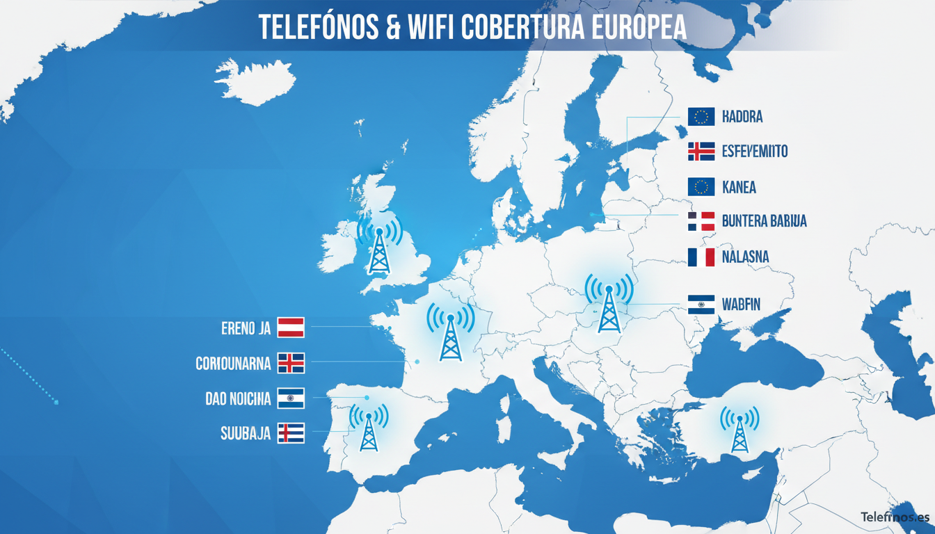 Mapa de Europa con iconos de cobertura móvil