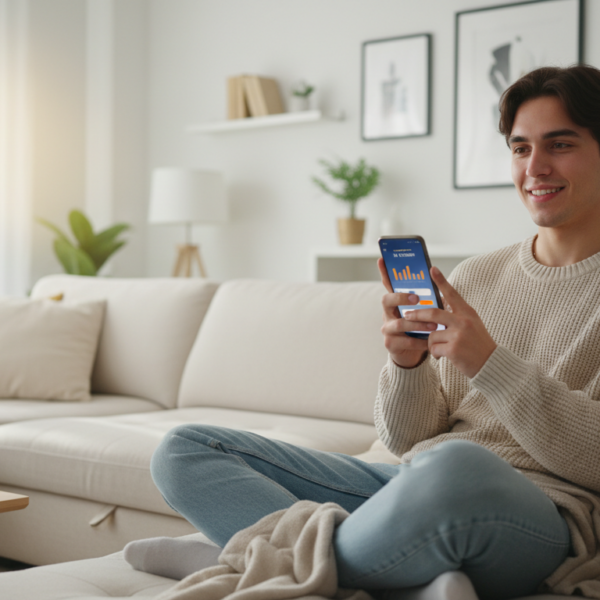 Cliente usando móvil Simyo para gestionar su tarifa