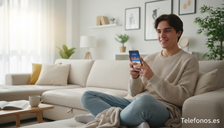 Cliente usando móvil Simyo para gestionar su tarifa