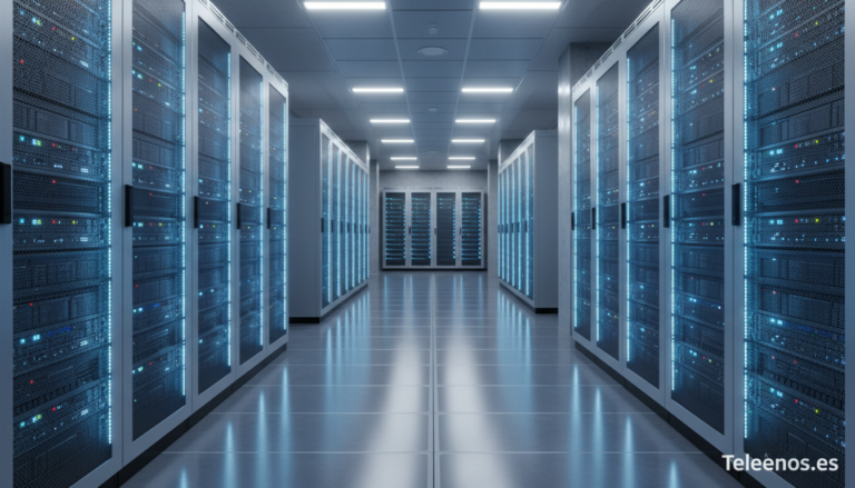 Centro de datos moderno de Stackscale con racks de servidores iluminados