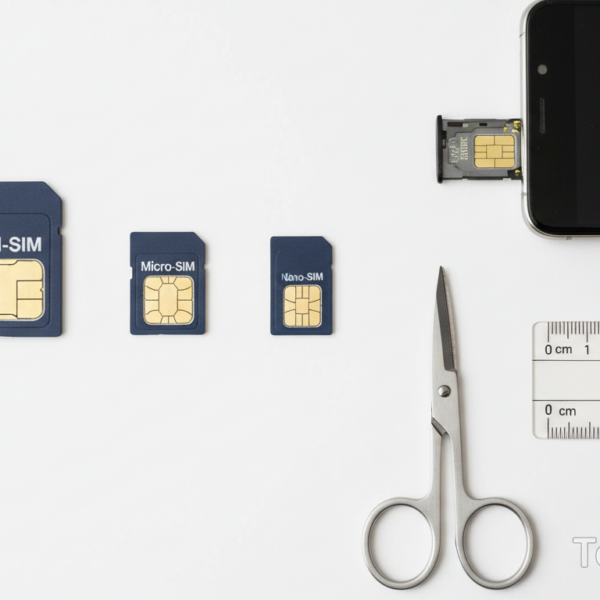 Tipos de tarjeta SIM: Mini SIM, Micro SIM y Nano SIM junto a un móvil