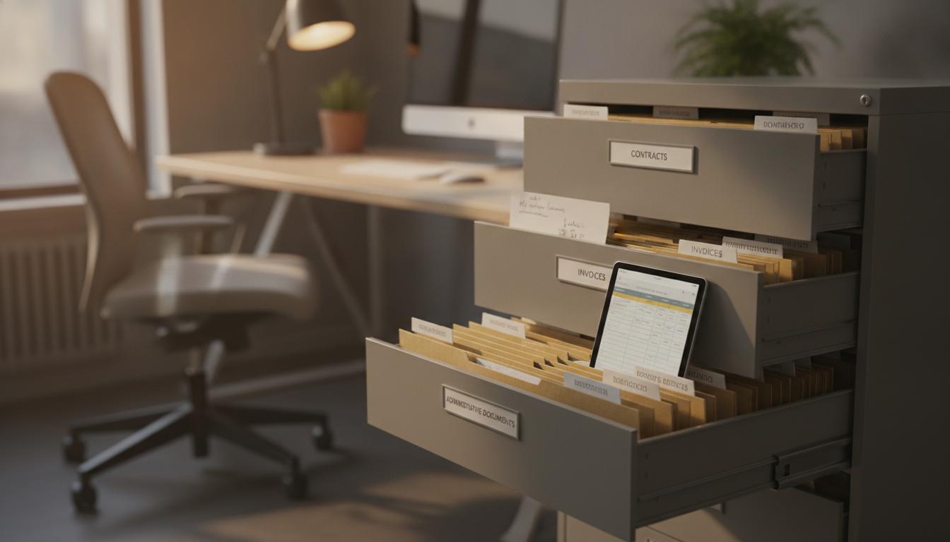 Archivo organizado de contratos facturas y documentos en formato PDF/A para conservación a largo plazo