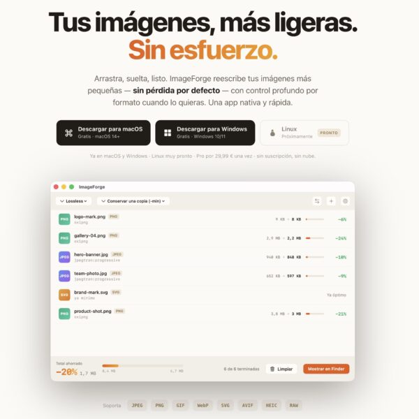 ImageForge salta a Windows y refuerza la compresión privada de imágenes