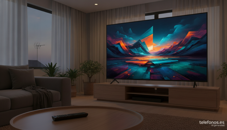 Nueva portada 1 Televisor 4K en un salón con un mando a distancia en primer plano
