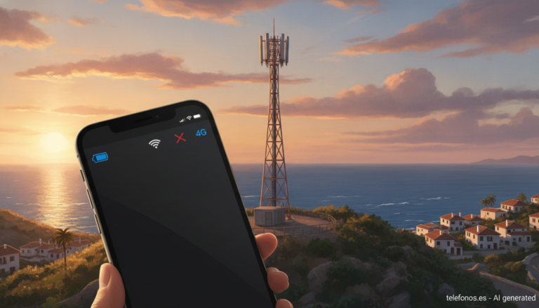 Antena de telefonía móvil en un municipio costero y un móvil con cobertura 4G