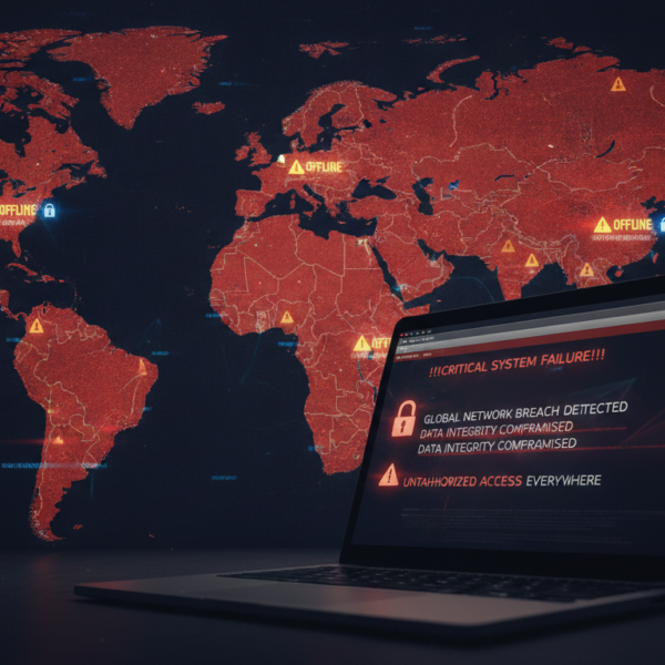 Ilustración de un mapa de webs en alerta roja por la vulnerabilidad PHP2Shell